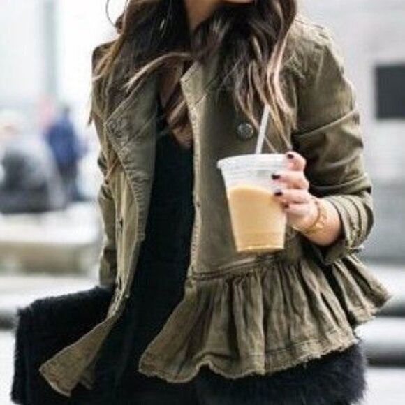Free People Military Ruffle Hem Jacket - Picture 1 of 11